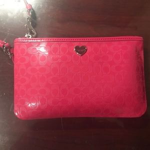 Coach Signature Patent Leather/PVC Zip Wallet Rose